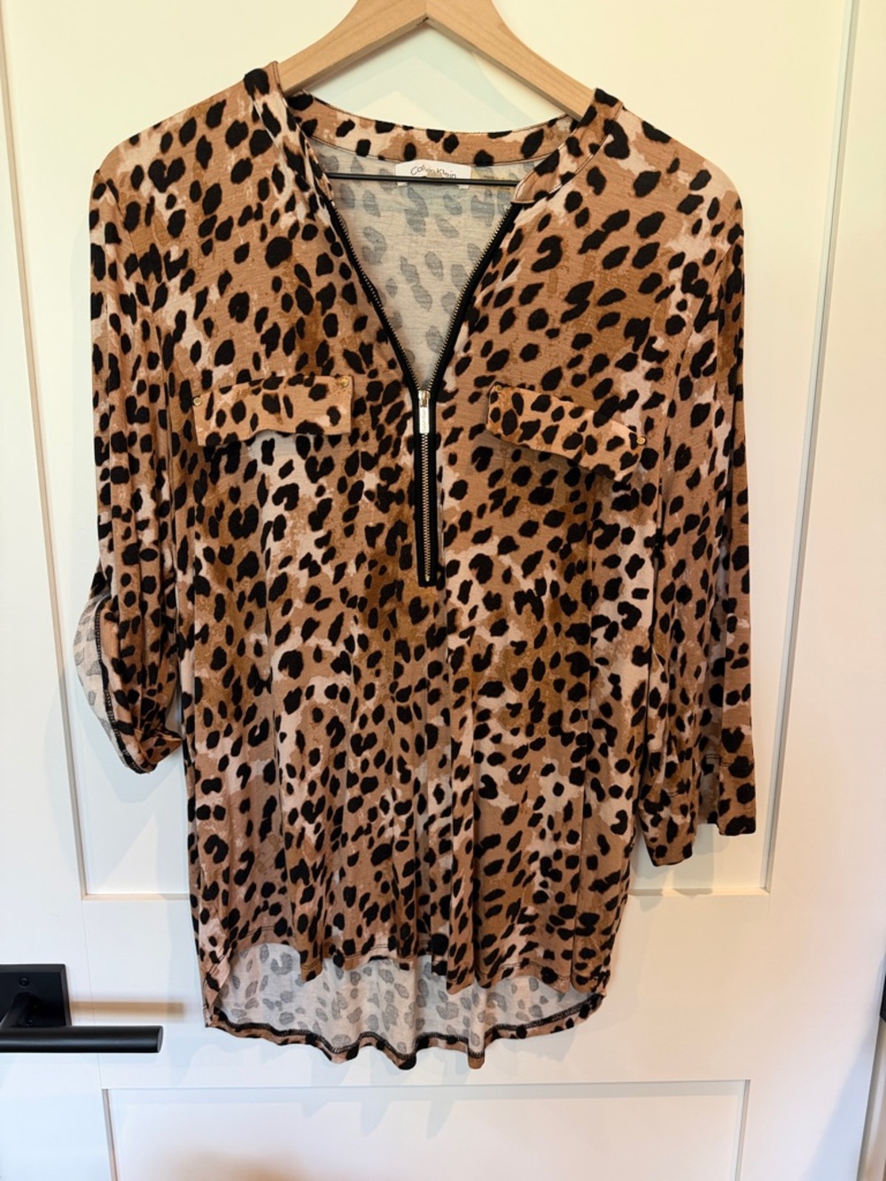 Calvin Klein Leopard-Print Zip Tunic in Brown and Black